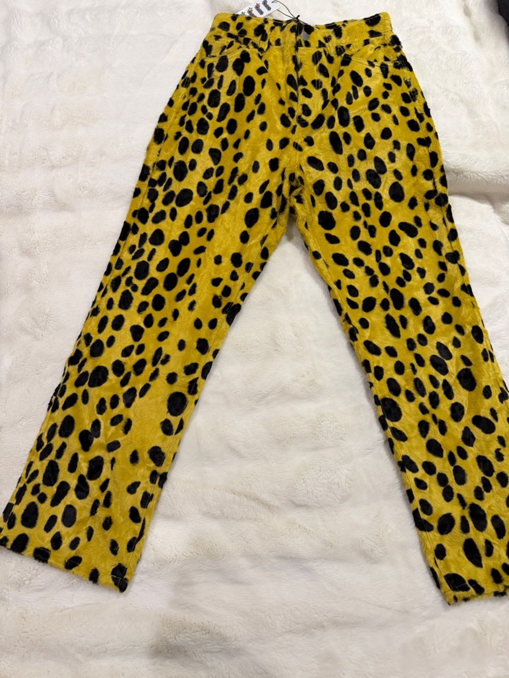 Yellow Leopard Print Plush Pants